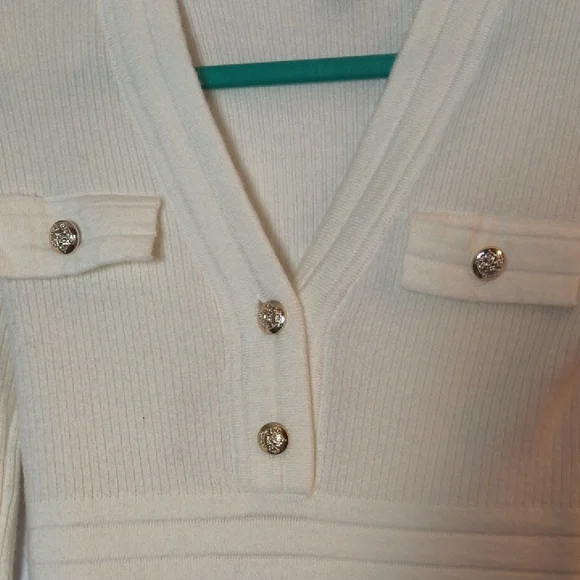 SHEIN Cream Long Sleeve Button Knit Dress Size M - Picture 4 of 9